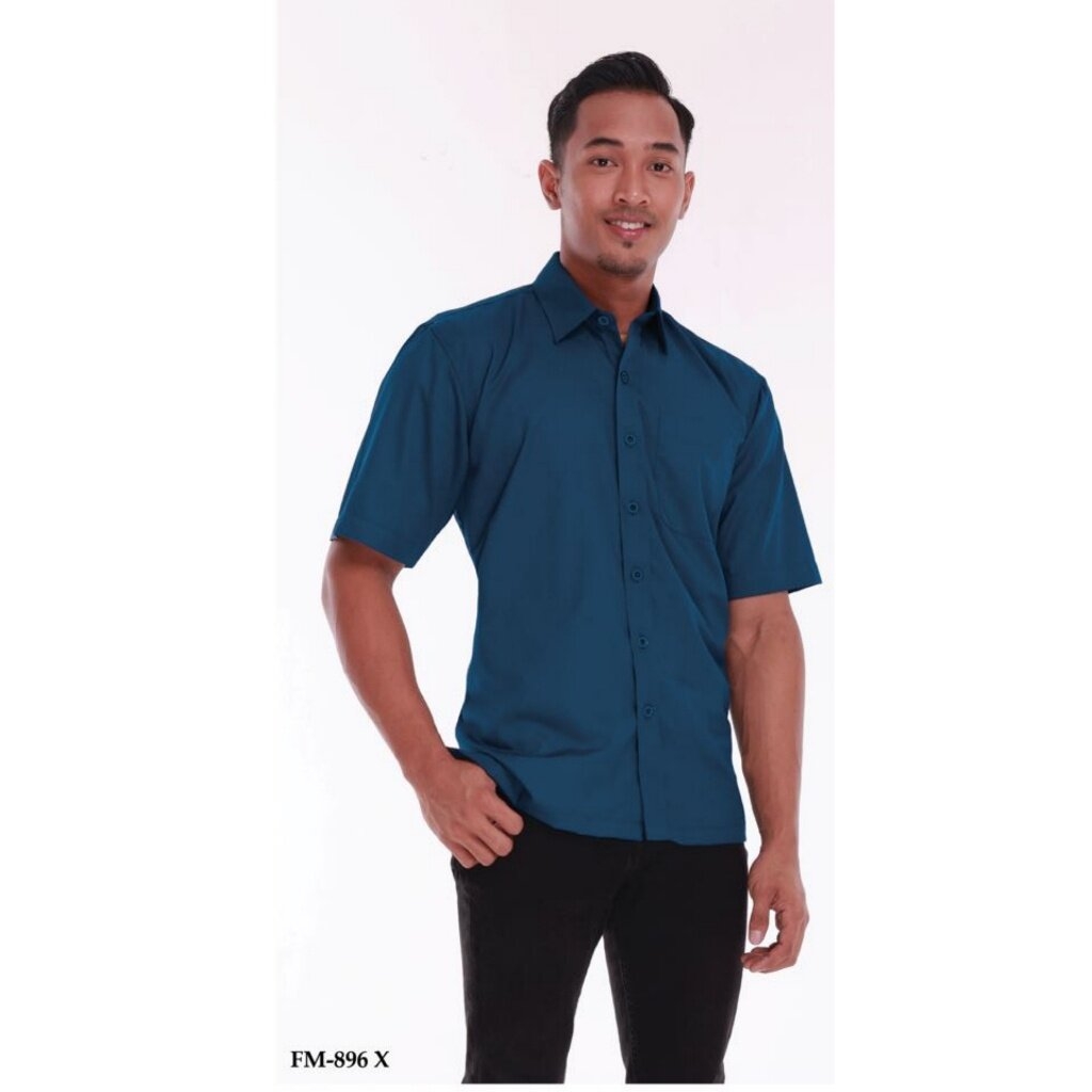 BAJU KORPORATE WARNA PRUSSIAN BLUE LENGAN PENDEK SULAM LOGO & NAMA(FM-896X) JENAMA MR.2 (DESIGN TERBARU) - Image 4