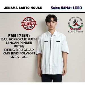 Jenama Sarto House Baju Korporat PUTIH TERBARU l Cikgu LELAKI LENGAN PENDEK