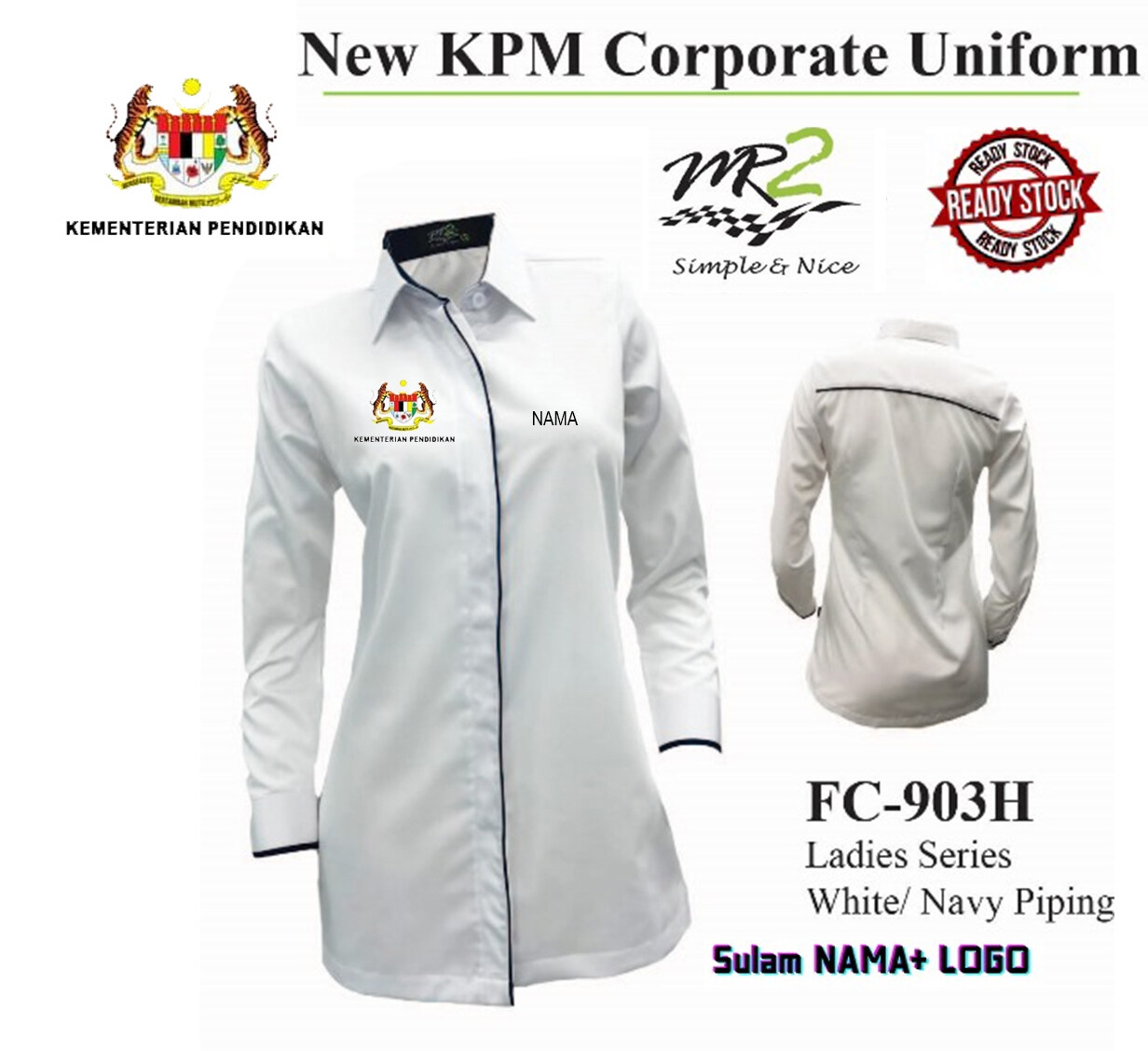 BAJU KORPORAT KEMENTERIAN PENDIDIKAN (LOGO TERBARU 2023) LENGAN PANJANG FC903H (JENAMA MR.2)