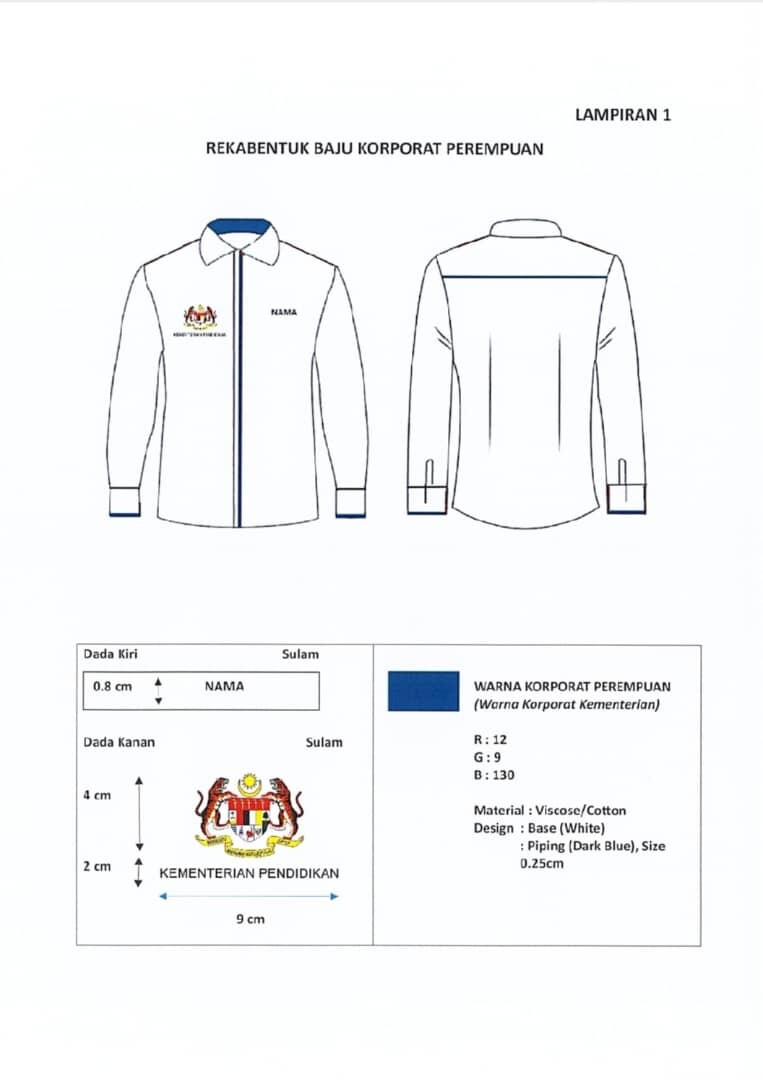 BAJU KORPORAT KEMENTERIAN PENDIDIKAN (LOGO TERBARU 2023) LENGAN PANJANG FC903H (JENAMA MR.2) - Image 3