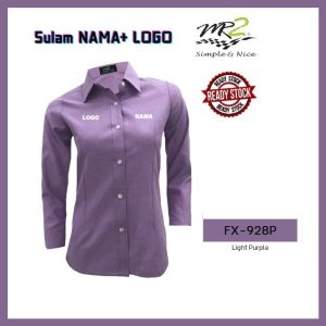 BAJU KORPORATE LIGHT PURPLE CUTTING PEREMPUAN LENGAN PANJANG FX-928P LIGHT PURPLE, KAIN JENIS OXFORD JENAMA MR.2