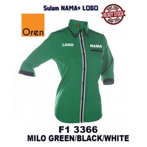 BAJU KORPORATE PEREMPUAN HIJAU LENGAN TIGA SUKU F1 3366 JENAMA OREN SPORT