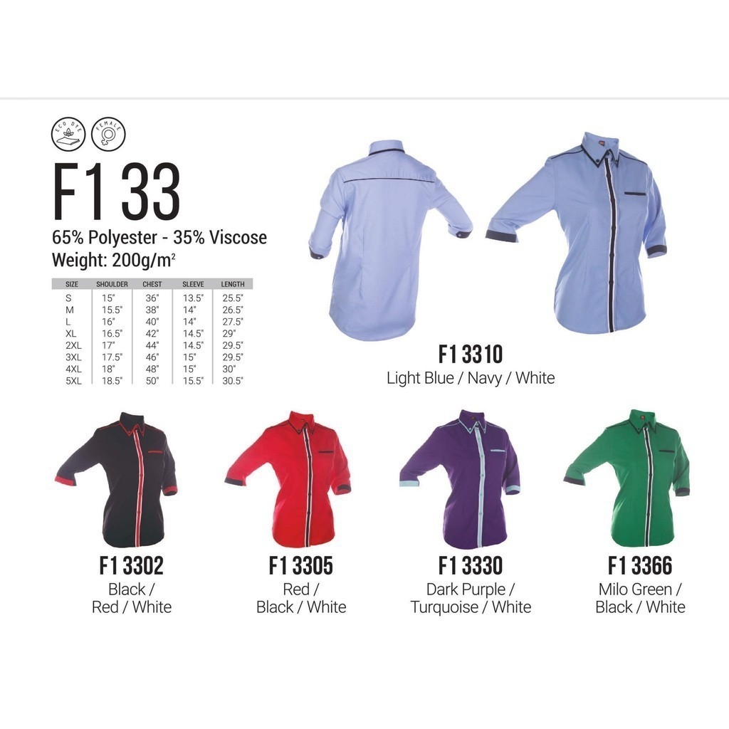 BAJU KORPORATE PEREMPUAN HIJAU LENGAN TIGA SUKU F1 3366 JENAMA OREN SPORT - Image 4