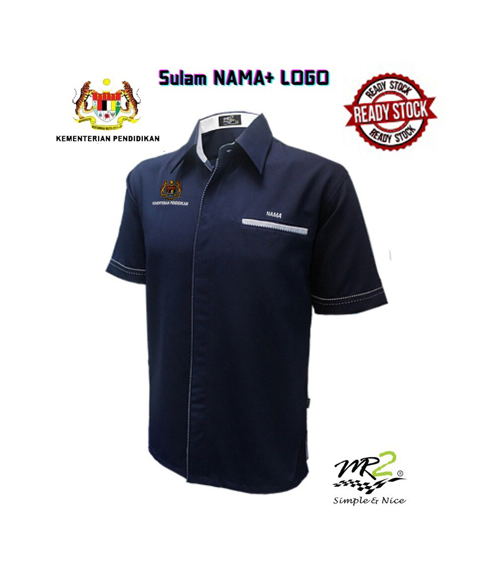 BAJU KORPORATE FP-822H NAVY SULAM LOGO KEMENTERIAN PENDIDIKAN DAN NAMA