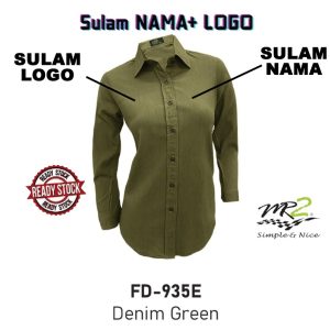 BAJU KORPORATE PEREMPUAN LENGAN PANJANG DENIM WARNA HIJAU TERBARU (FD-935E) JENAMA MR.2 TAHUN 2026