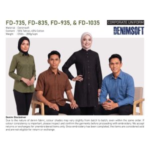 Katalog Uniform Korporat MR.2 Denimsoft Katalog uniform korporat Denimsoft MR.2 siri FD-735, FD-835, FD-935 dan FD-1035, komposisi 55% Tetron dan 45% kapas